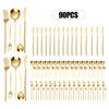 90Pcs Gold Flatware Set Stainless Steel Silverware Utensil Kitchen Tableware Forks Knives Spoons Cutlery for Home Restaurant