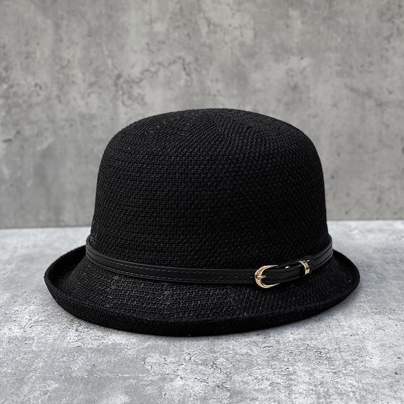 Elegant Curling Small Basin Hat Hollow Breathable Imitation Linen Bucket Hat Dome Casual Hat Children'S Summer Daily