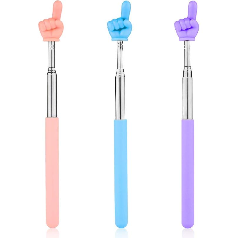 3pcs Teachers Finger Pointer Sticks, Telescopic Preschool Teachers Hand Pointer for Classroom Presentation Whiteboard Extendable Pointing Stick for