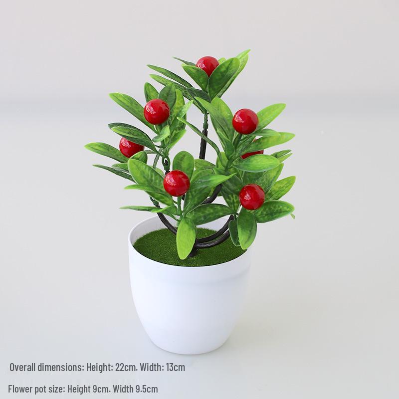 Artificial Potted Desktop Ornament: Green Plants & Money Fruit Bouquet