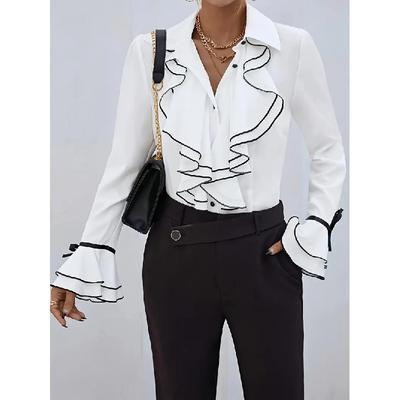 2026 Spring New Women's Solid Color Casual Ruffle Bell Sleeve Blouse