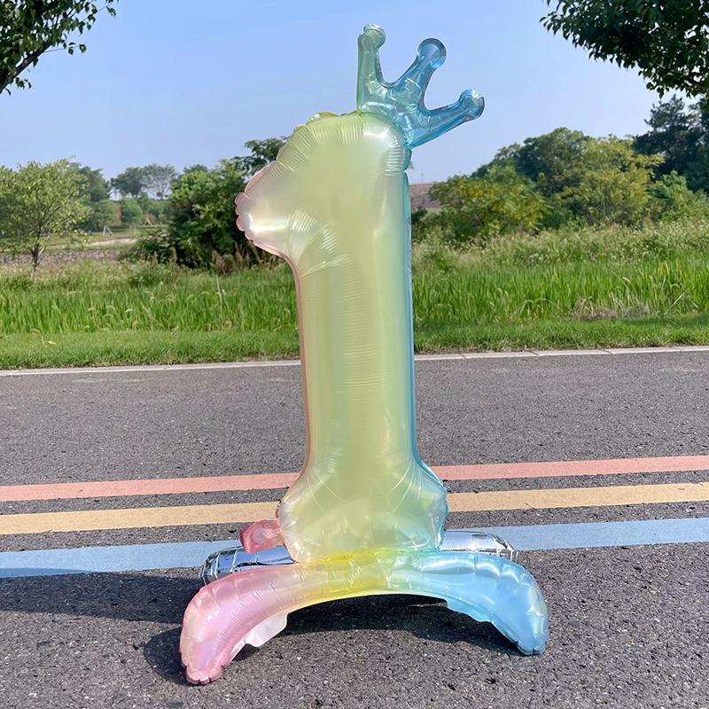1pcs 32inch Standing Rainbow Digital Balloon Gradient Colorful Crown Aluminum Foil Balloon Birthday Party Baby Shower Decor