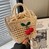 Women Straw Woven Handbag Daisy Flower Lace Bow Summer Beach Bag Small Tote Crossbody Boho Style Shoulder Bag