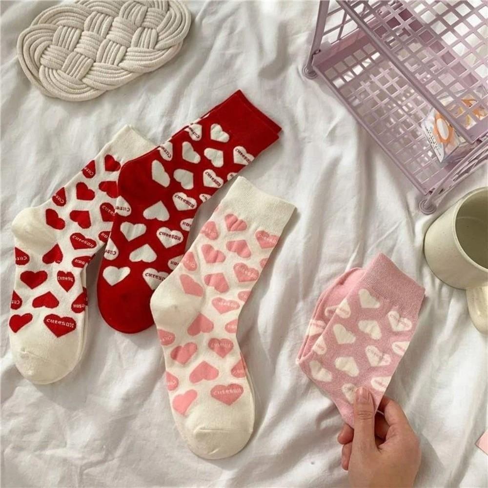 Valentine's Day Love Mid-Tube Socks Sweet Women Socks Breathable Love Heart Socks Autumn Winter