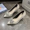 Spring Casual Wedding Bride Rhinestone Gold Fashion New High Heels Metal Buckle Sexy Work Shoes Large Size Female Shoe High Heel