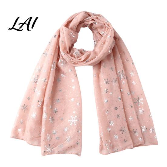 Soft Blend Shawl Glitter Sparkly Foil Snowflake Print Scarf for Women Christmas Decorative Theme Wrap Fall Winter Lightweight Fabric Gift