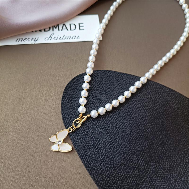 Pearl Butterfly Necklace Niche Light Luxury Collarbone Chain 2025 New Trendy Neck Chain Short Sweater Chain with Accessories