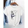 European Size Women's Casual Short Sleeve T-Shirt Floral Dandelion Print Light Beige Relaxed Fit Spring Summer Breathable Top, Elegant Summer Blouse