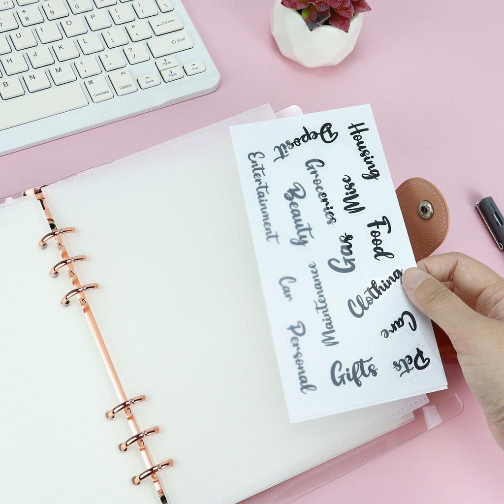 A5 6Pcs Binder Pockets Binder Zipper Folders for 6 Ring Notebook Divider Page Waterproof PVC Leaf Document Filing Bag