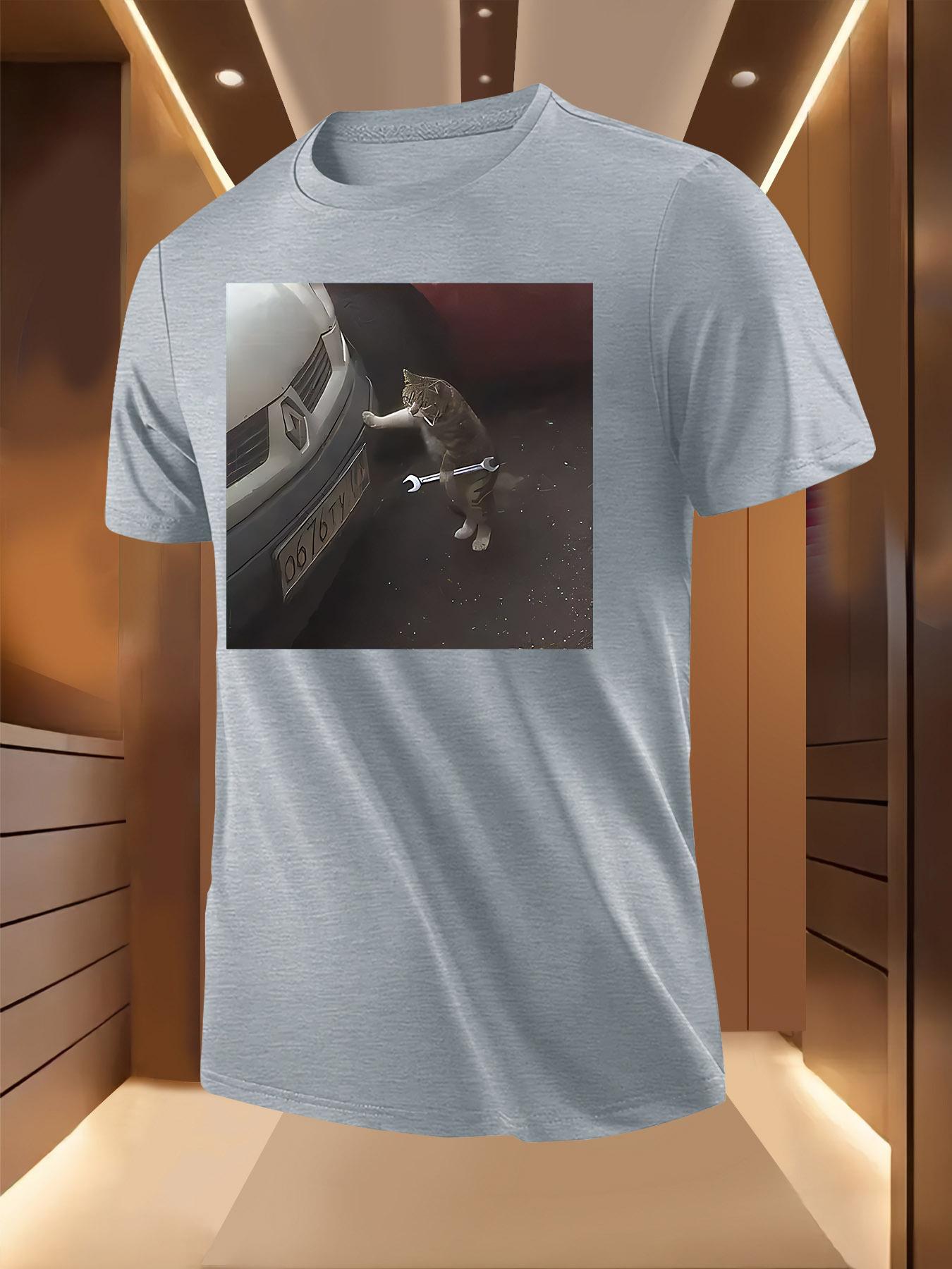 Funny Car Mechanic Cat Graphic Tshirt - Lightweight Breat... XXL