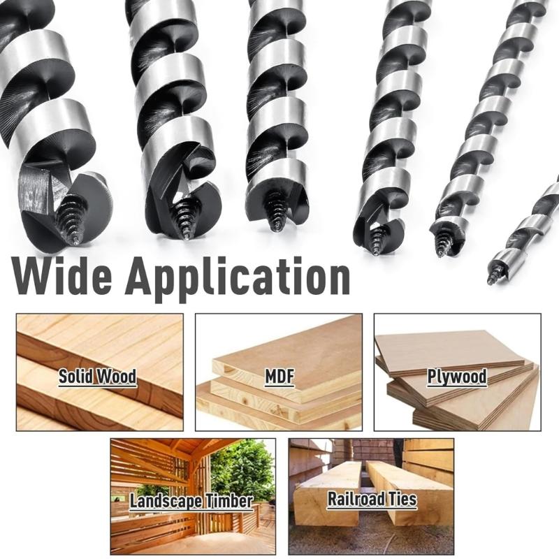 6PCS Hex Shank Drill Bit Set Long Spirals Design for Highly Torqued Stability in Hardwood Universals for Power Drills