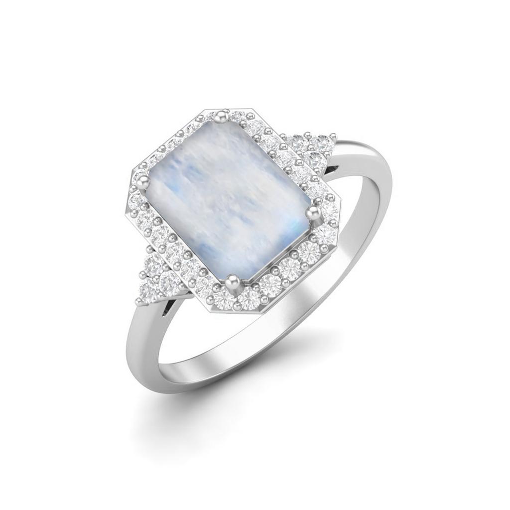 925 Sterling Silver 0.90 Cts Octagon Shape Moonstone Solitaire Wedding Women Ring