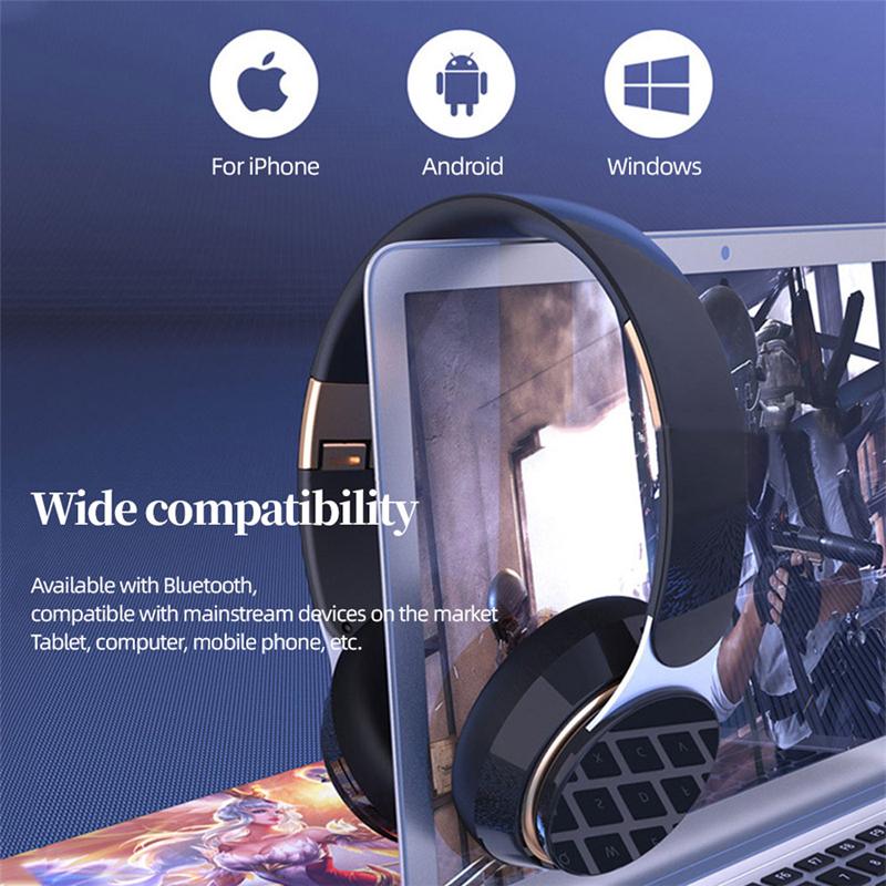 Wireless Bluetooth Headset Hifi Stereo Strong Bass Noise Cancelling Earphones Supoort Tf Card With Mic Deep Bass Headset