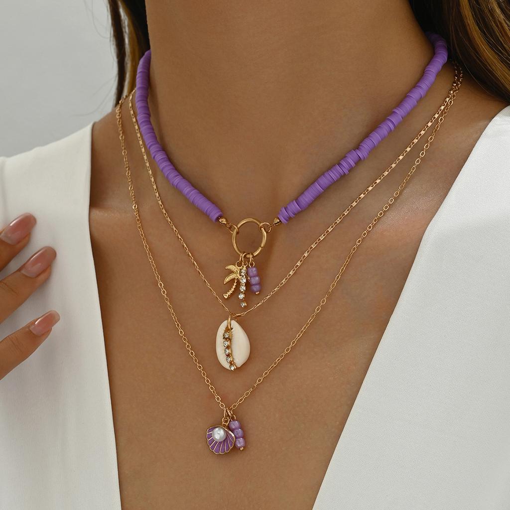 European and American personalized soft pottery necklace fashion coconut tree starfish flower pendant long necklace stacked collarbone chain