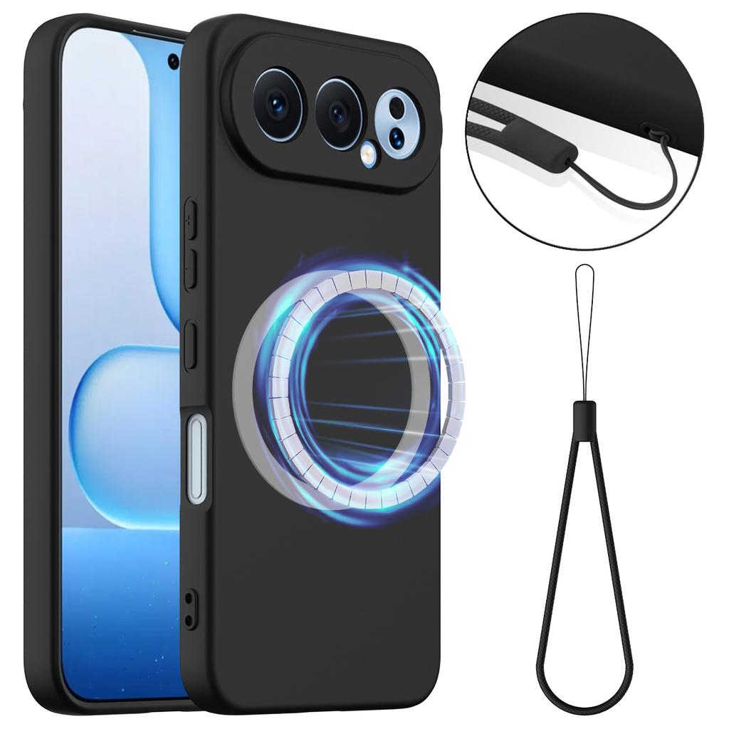 For Honor 500 5G Magnetic Case Anti-Drop Liquid Silicone Phone Cover with Lanyard