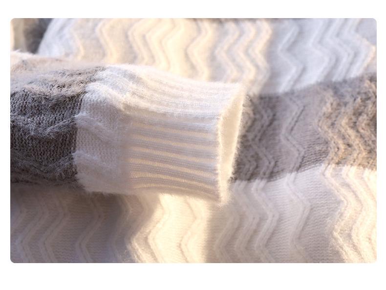 2025 Autumn/Winter Men's Korean Style Color Block Striped Loose Knit Sweater