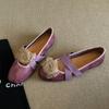 Sheepskin Version Retro Polished Camellia Mary Jane Single Shoes Flat Cross with Light Mouth Versatile Leather Ballet Shoes