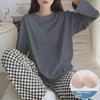 Women's Milk Silk Checkerboard Pajama Set - Round Neck, Long-Sleeve, Self-Contained Breast Pads for Spring and Autumn
