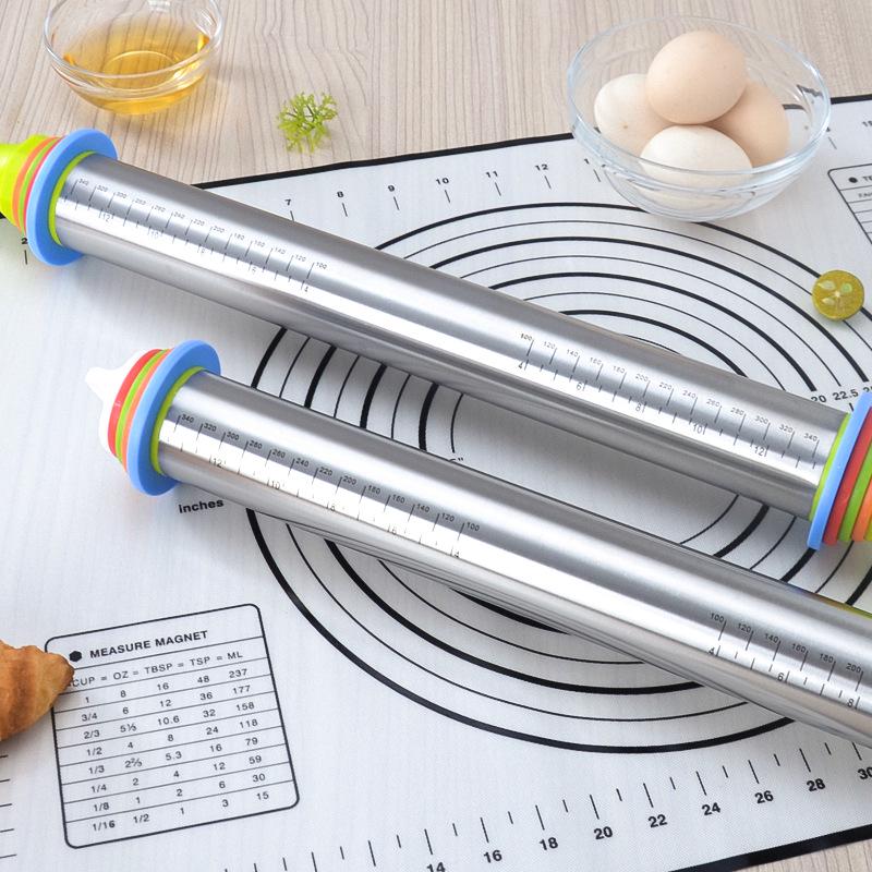 17" Adjustable Stainless Steel Rolling Pin with Thickness Scale