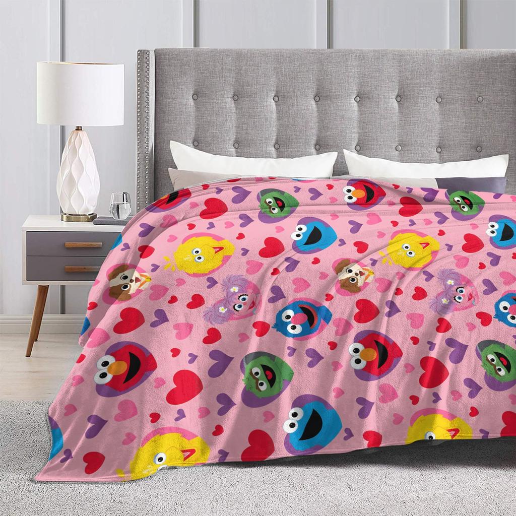 Warm Soft Blanket Picnic Hearts Pattern Bedding Throw S-Sesames Streets Flannel Bedspread For Couch Bed Aesthetic Sofa Bed Cover