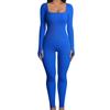 Women's Ribbed Square Neck Yoga Jumpsuit with Hip Lifting Slim Fit, Long/Short Sleeve