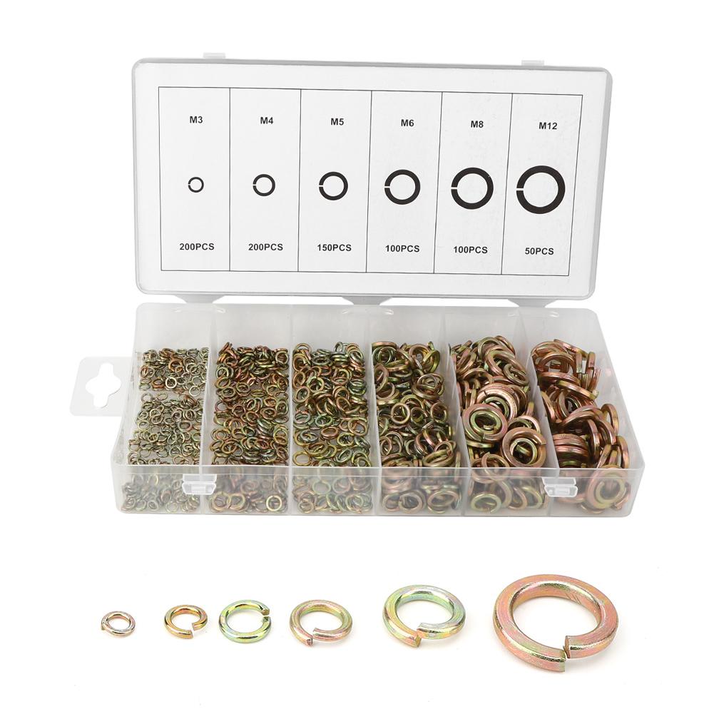 

800Pcs Spring Washer Steel Elastic Gasket Fasteners Hardware Accessories with Storage Box