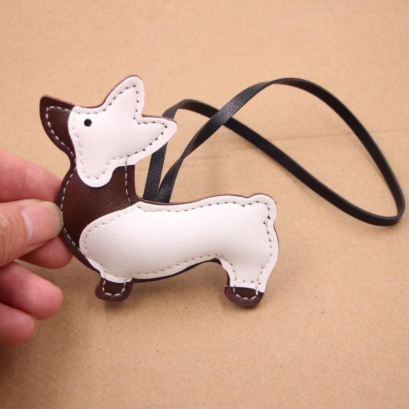 Cute Little Dog Keychain Cartoon Pu Leather Charms Exquisite Multi Layer Hanging Decor Splicing Corgi Dog Bag Pendant