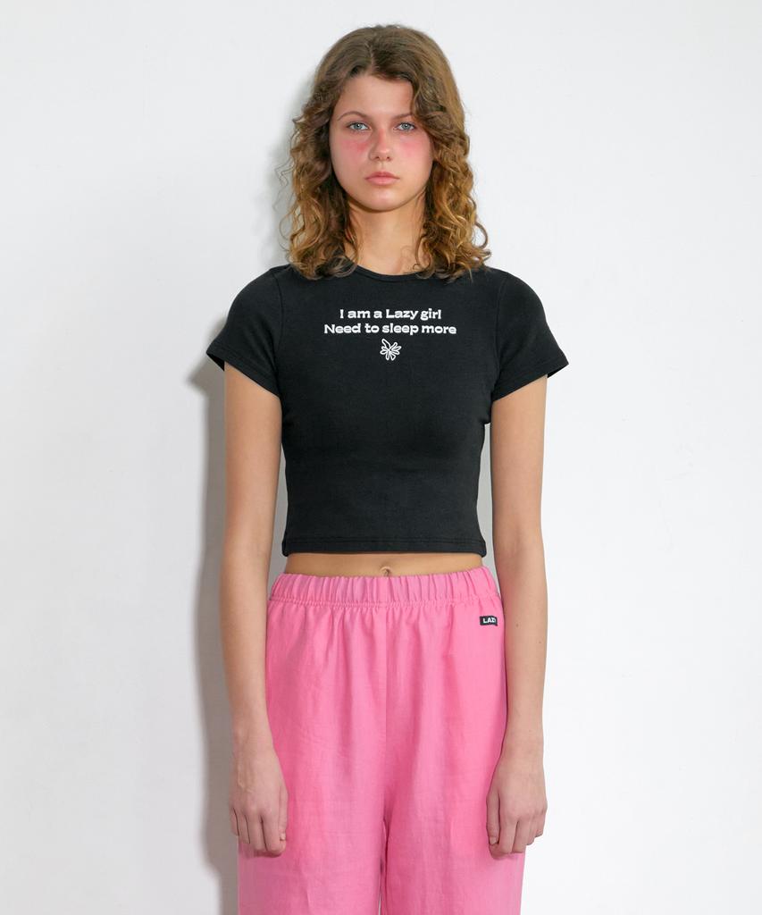 Leijiji Lettering Flower Crop T-Shirt (2Colors)