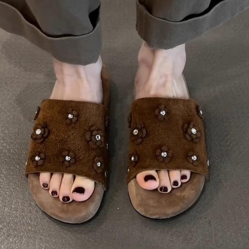 Retro Shoes Women's Shoes Rhinestone One-shoulder Flip-flops