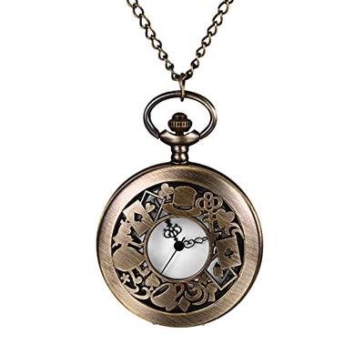Cute Alice In Wonderland Skeleton Pocket Watch, Antique Roman Analog, Waterproof with Lid, Pendant Watch, Women's Necklace, Retro Fashion Accessory, P