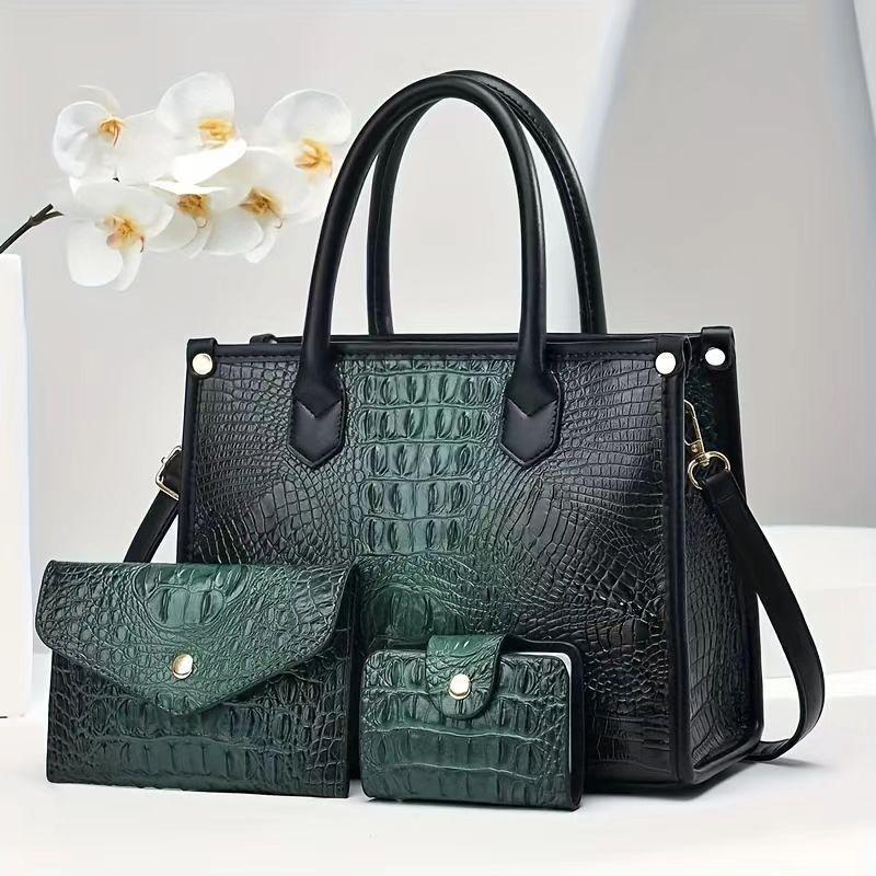 Handheld women's bag 2026 new crocodile pattern texture single shoulder crossbody large capacity three-piece set mother and child bag