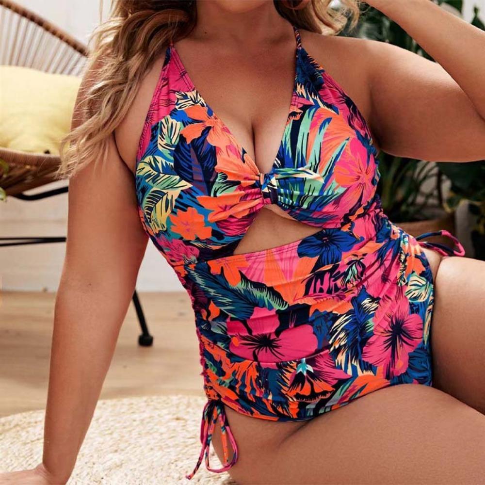 European and American Sexy Large-size Floral Tight-fitting One-piece Swimsuit Bikini Swimsuit