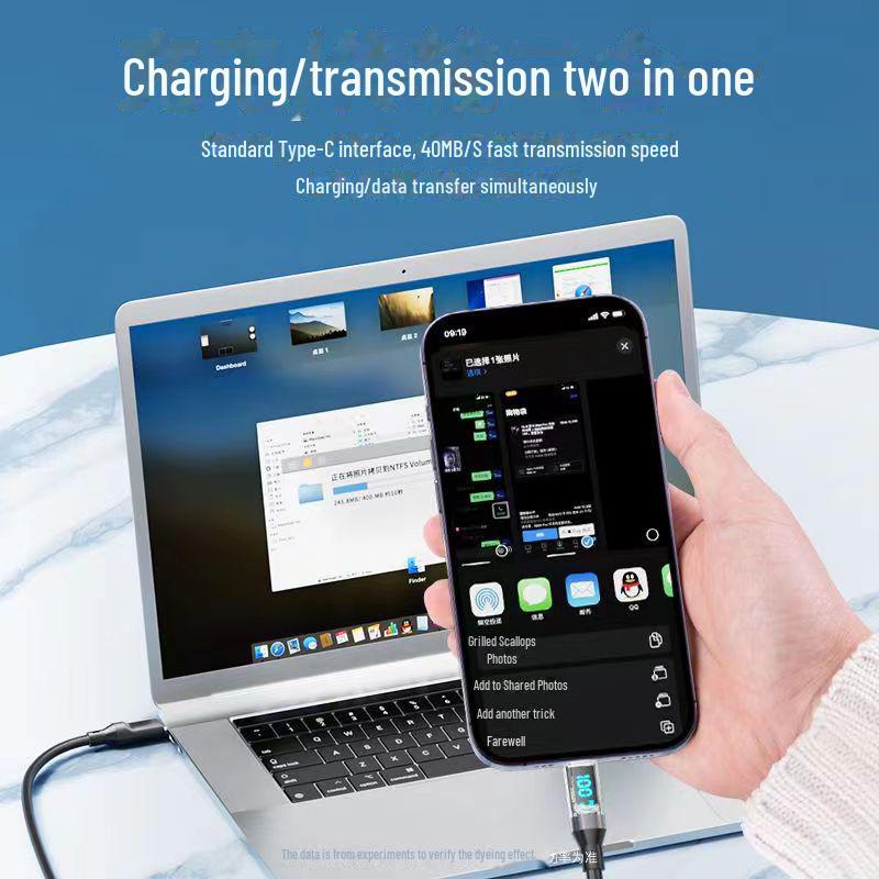 Câble USB Type-C à Charge Rapide 120W avec Affichage LED de la Puissance, Entièrement Compatible pour les Appareils Apple.