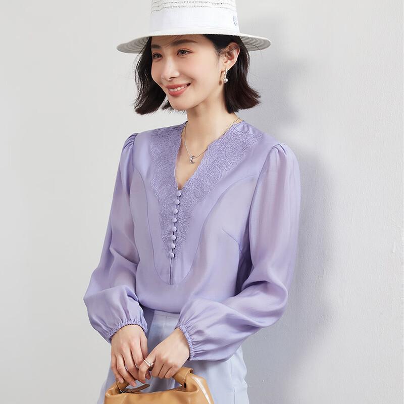 Mist Path French Elegant Lace Tencel V-neck Blouse