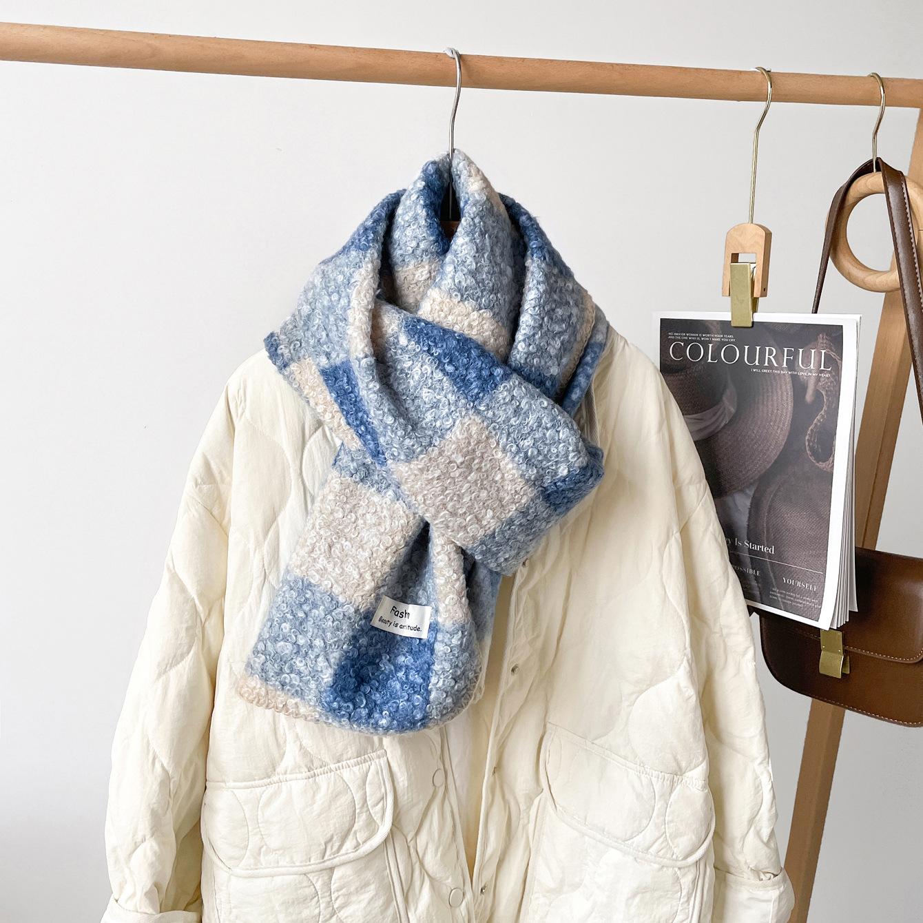 Wool Roll Plaid Shawl Women s Winter Premium Maillard Coffee Scarf Triangle Hemming Imitation Cashmere