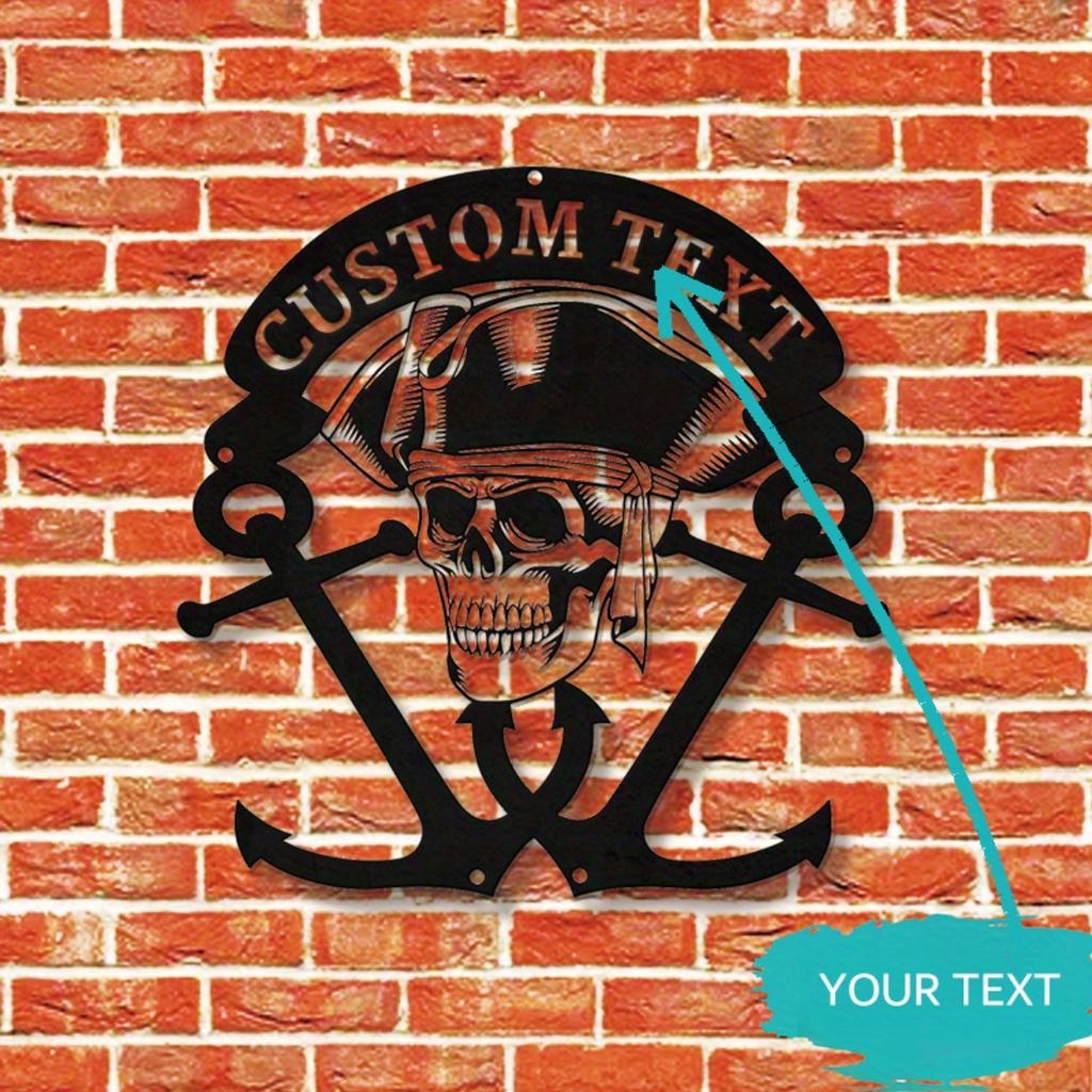 Custom Pirate Skull Anchor Metal Wall Art, Nautical Home Decor Personalized Family Sign