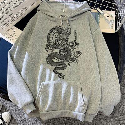 Bluza z kapturem Osobowość Smoka Wzór Bluza z długim rękawem Casual Sport Streetwear Z kieszeniami Luźny top