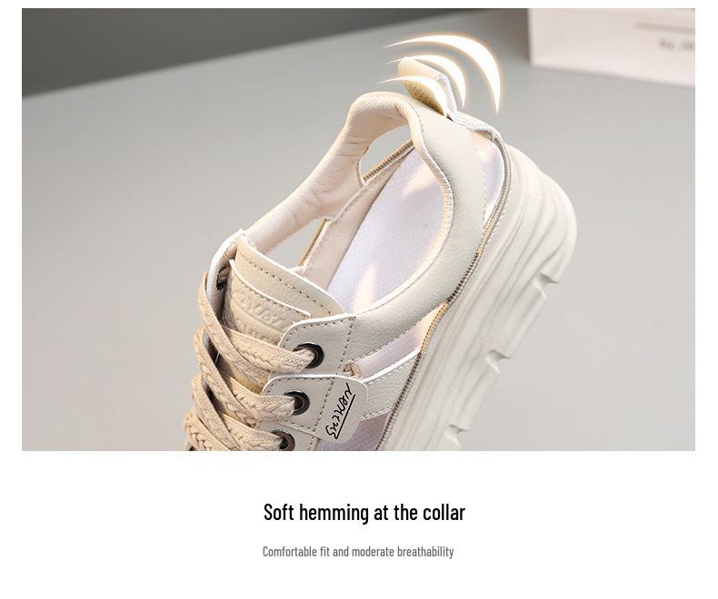 Sandálias Femininas de Verão 2023 Vazadas que Aumentam a Altura – Sapatos Casuais Versáteis Brancos Respiráveis com Solado Grosso