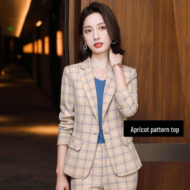 Женская клетчатая куртка с длинным рукавом - Весенне-осенний повседневный блейзер в корейском стиле S