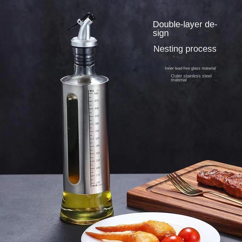 Szklana Butelka na Olej Dozownik Oliwy Automatyczny Włącznik ze Skalą Pojemnik na Sosy Przyprawy Artykuły Kuchenne Outdoorowe Grillowe