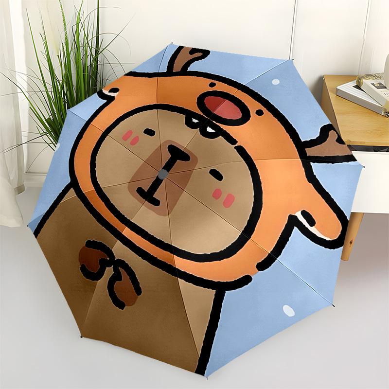 1 Stück Winter Niedliches Capybara Automatischer Faltregenschirm, Tragbares faltbares Design, 8-Rippen-Eisenrahmen, Outdoor-Accessoire yy250905090