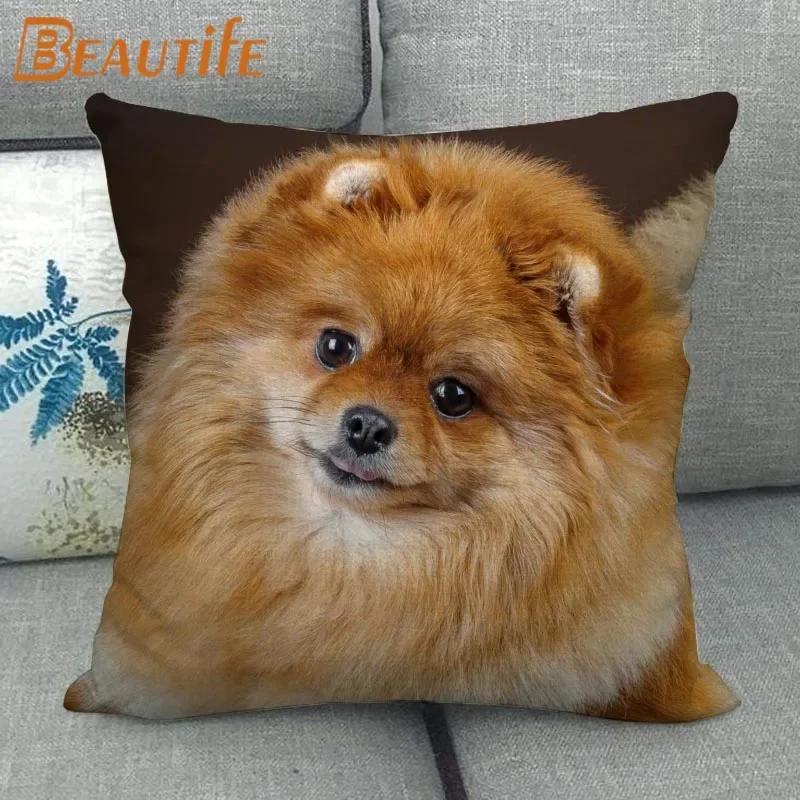 Nice Pomeranian Dog Pillowcase Bedroom Home Decorative Cover 45x45cm Square Zipper Pillow Cases Cotton Linen Fabric No Fade