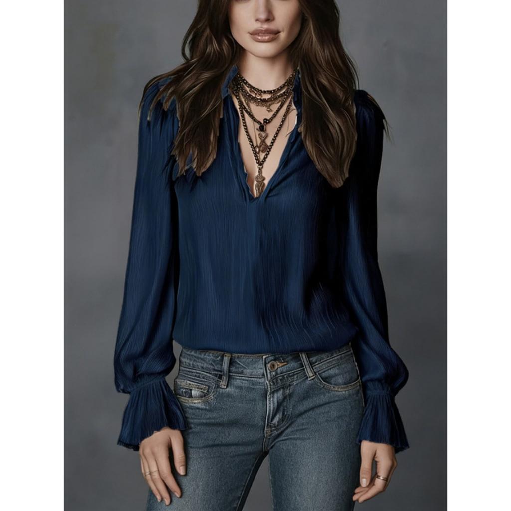 Spring New Women's Fashion Solid Color Lapel Long Sleeve Shirt Blouse For Women