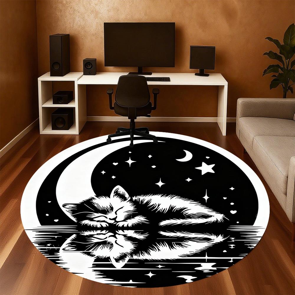 1pc cat moon Round Chair mat office Area Rug - Non-Slip, Floor Mat for Office, Bedroom, Ideal home decor gift p0105038