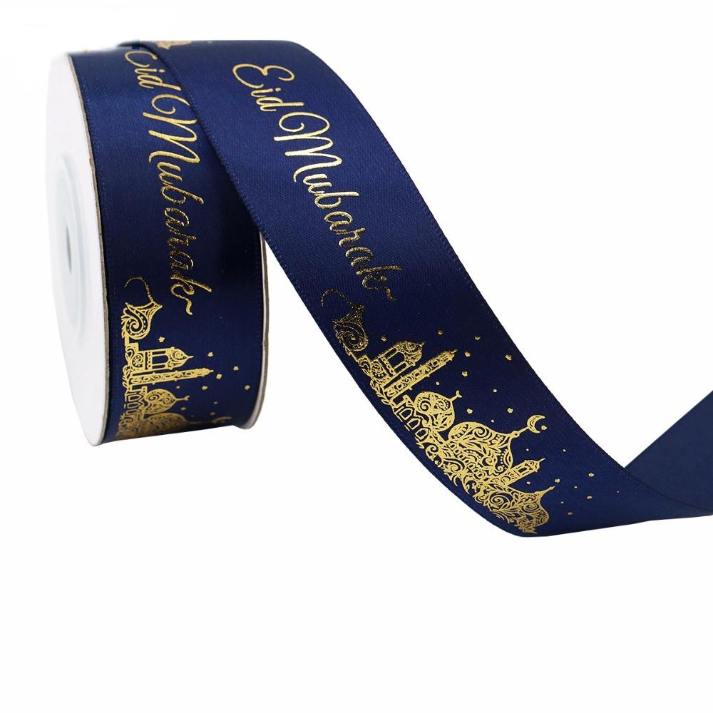 

DIY Eid Mubarak Ribbons Satin Hanukkah Ribbon New Ramadan Decoration Ramadan Kareem Gifts Type D-5Yards