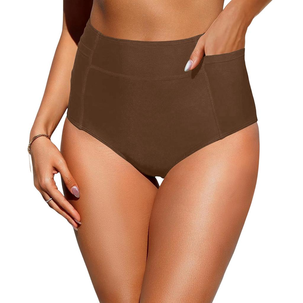 Women's Swimming Bottoms, High Waist, Vintage Basic , Full Coverage Bikini Split Swimsuit Briefs Swimming Trunk