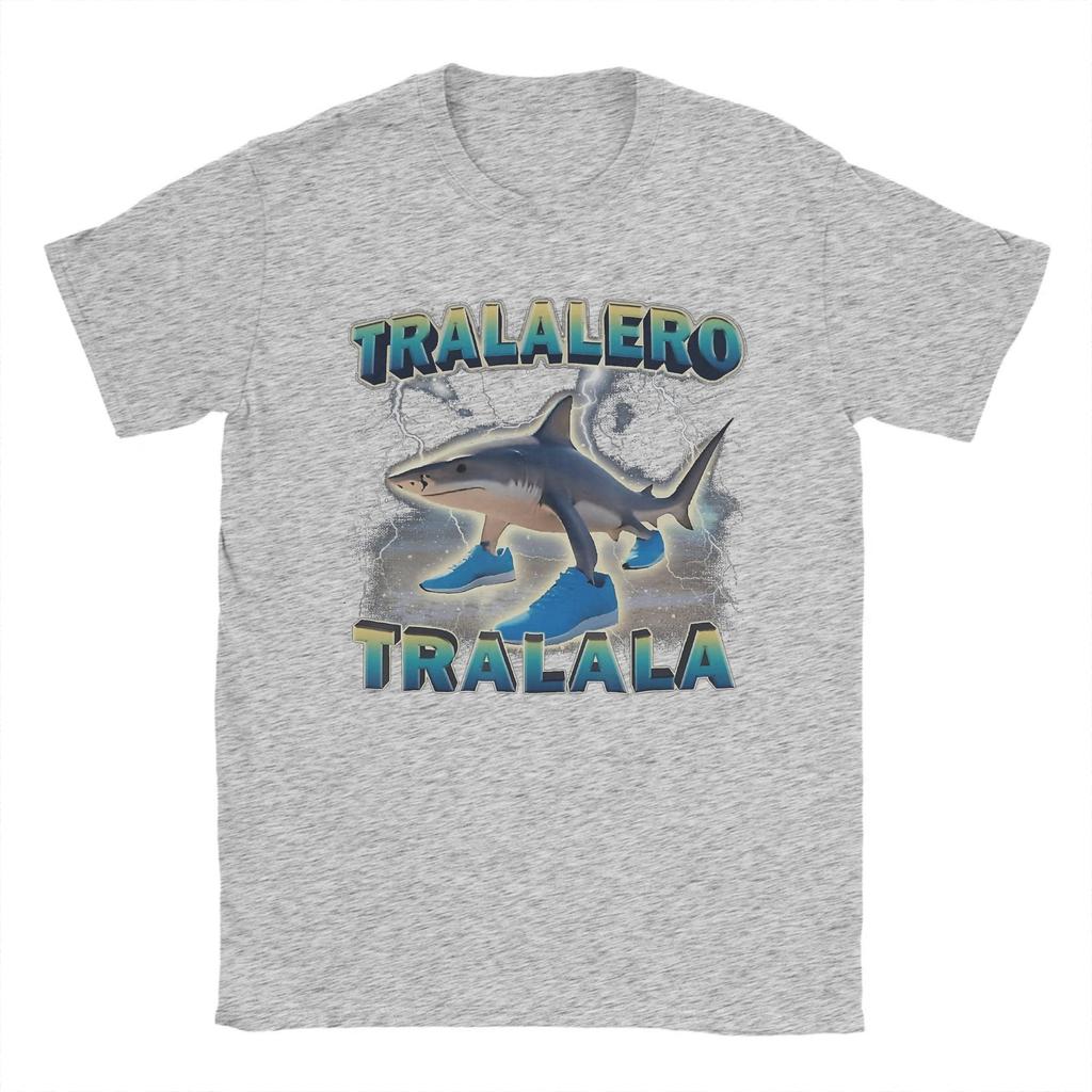 Printed Tralalero Tralala Funny Shark Meme T Shirt For Unisex  100% Cotton T-shirts Short Sleeve Clothes