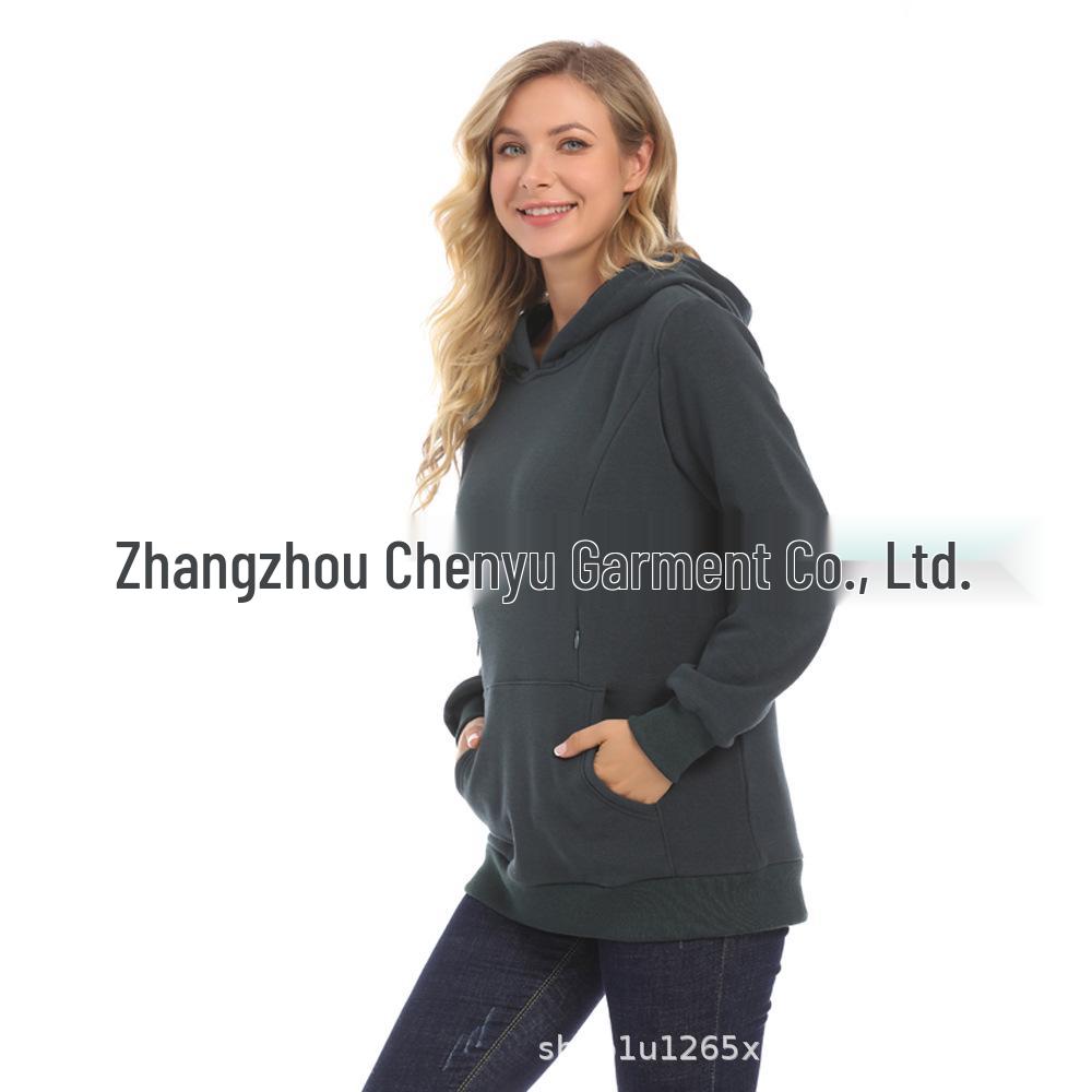 Maternity Winter Fashion: Trendy Fleece-Lined Breastfeeding Sweatshirt for Moms, Age-Reducing Solid Color Outerwear