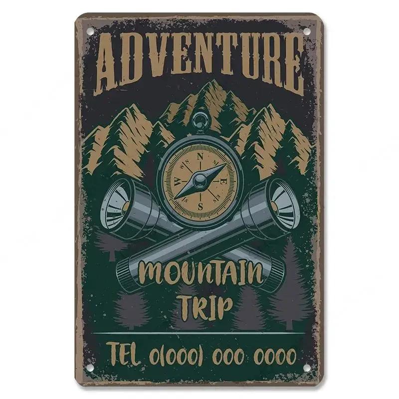 Camping  Adventure Plaques VintageMetal Tin Signs Plate Mountain Trip Campervan Tours Room Gym Sign Posters Wall Decor Travel