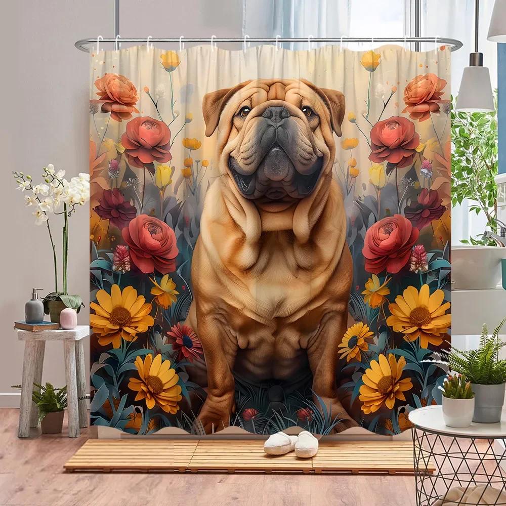 Wildtier Duschvorhang Blume Pflanze Löwe Kuh Tiger Dschungel Szenerie Cartoon Bauernhof Zuhause Polyester Stoff Badezimmer Dekor Vorhang Set